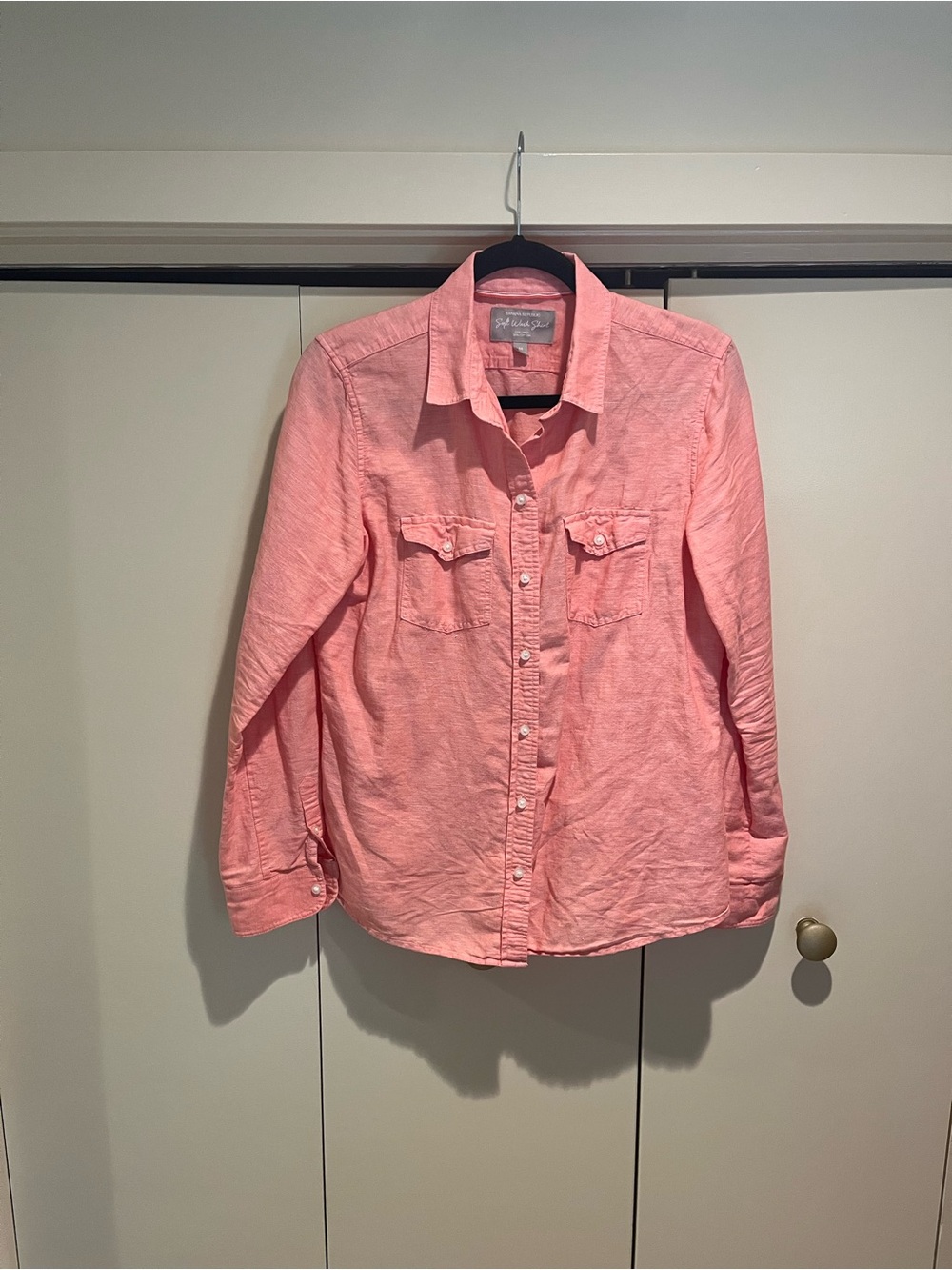 Banana Republic Coral Linen-Cotton Button Shirt